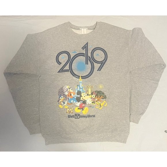 Disney Sweatshirt Men Small Gray Pull Over Sweater Parks Resort Land Mickey And - Picture 1 of 9